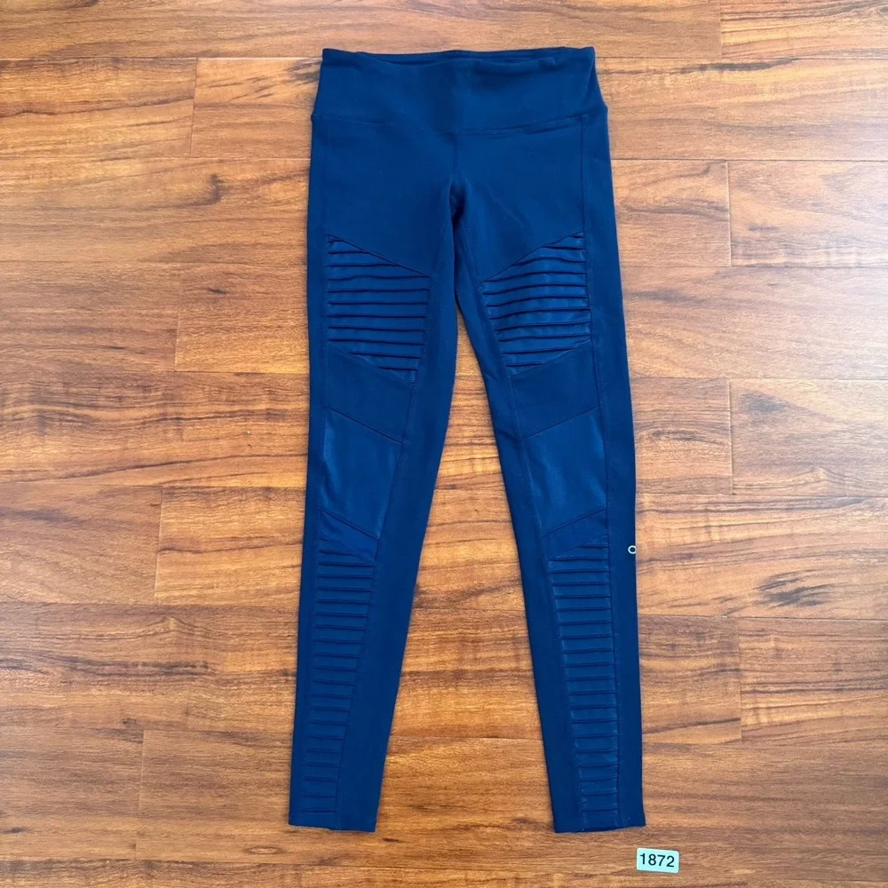 Alo Yoga Moto Leggings Women's Size XS Navy Blue High Waisted Full Length